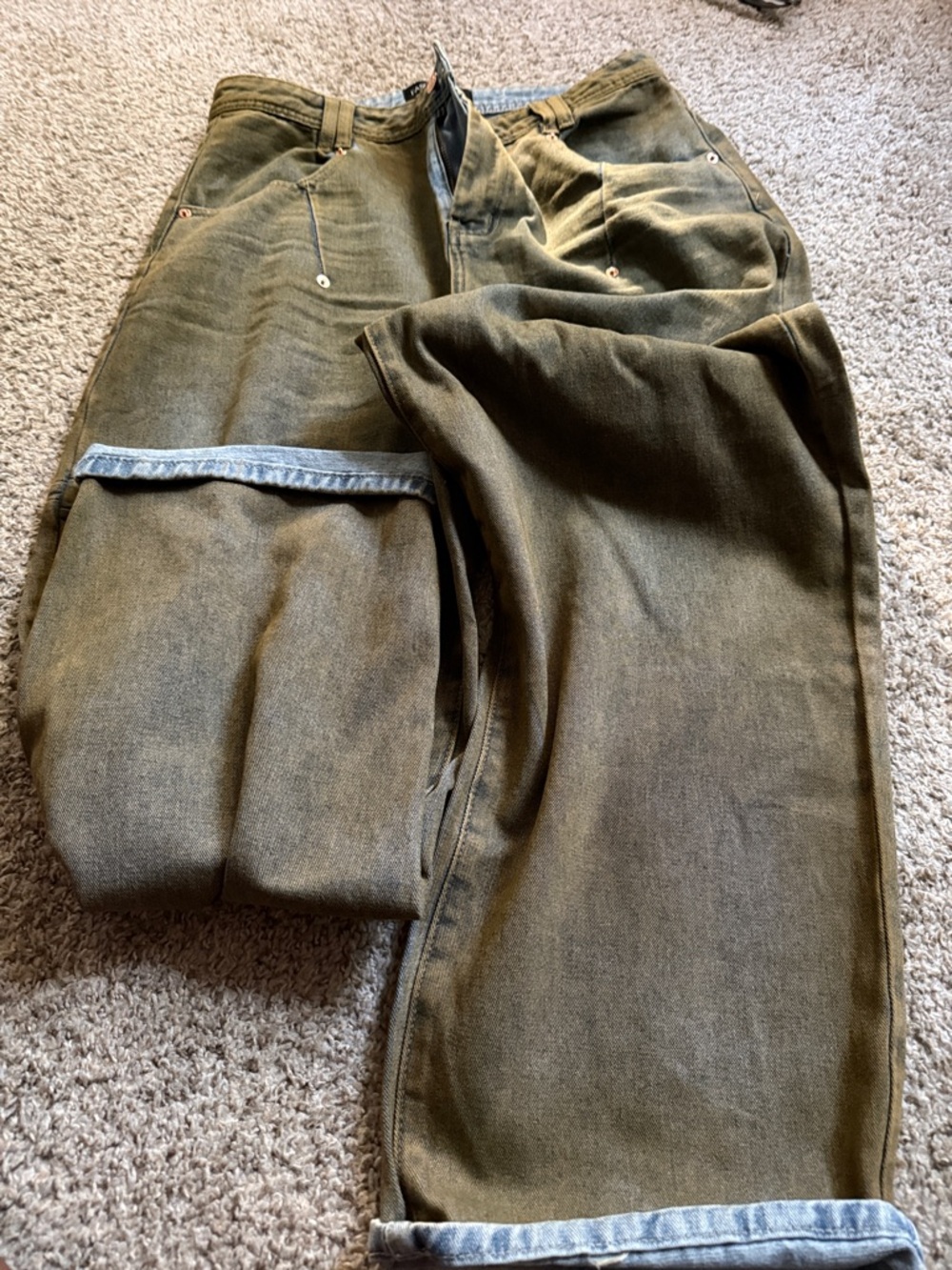 Relaxed Olive Green Denim Carpenter Jeans